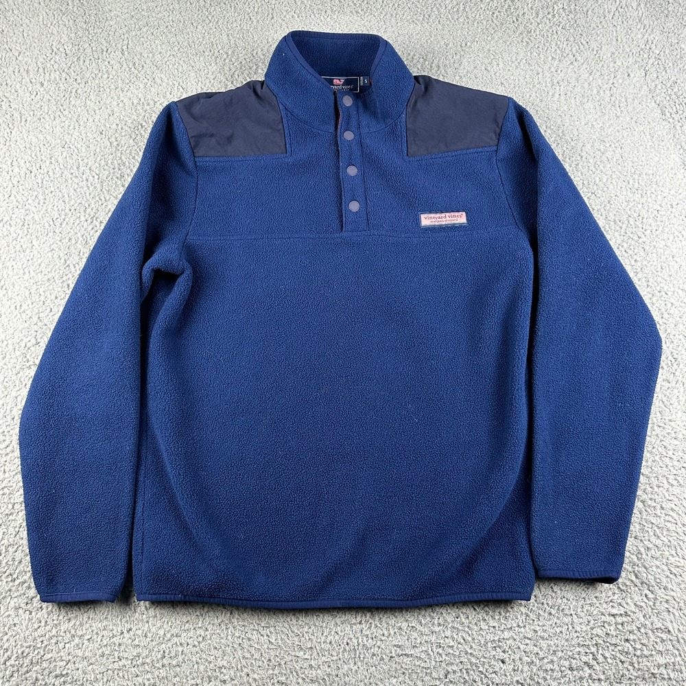 Vineyard Vines Sweater Mens Small Blue Fleece 1/4 Snap Button Outdoor